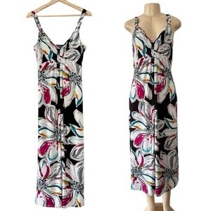 Alyn Paige Y2K White Retro Colorful Sundress Tropical Flowers Long Dress Beach M